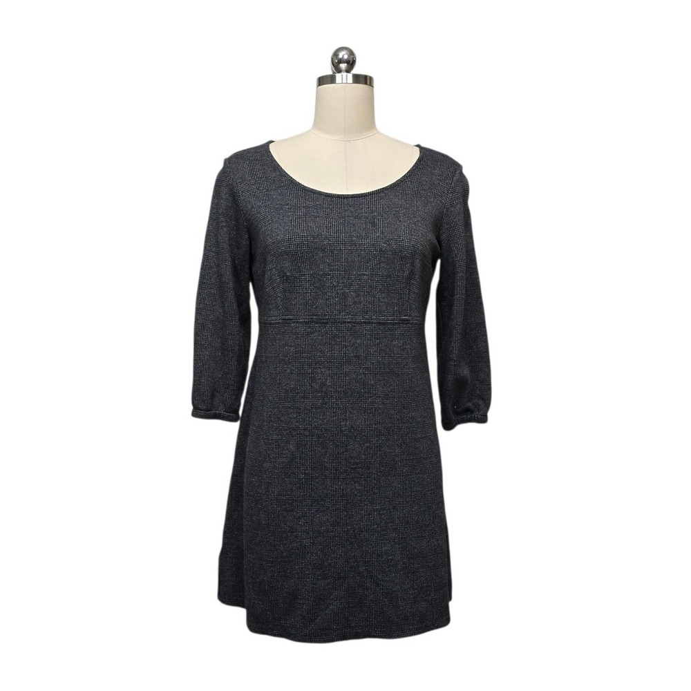 J. Jill Wearever Grey Check Knit 3/4 Sleeve A-Line Dress Size XS Petite